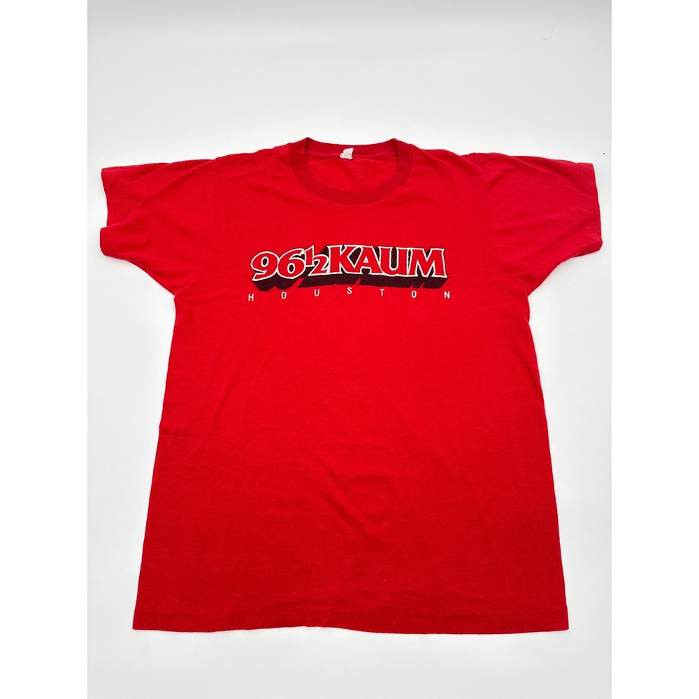 Vintage 96.5 KAUM Houston Radio Station T-Shirt Red Mens Medium 50/50 USA Made